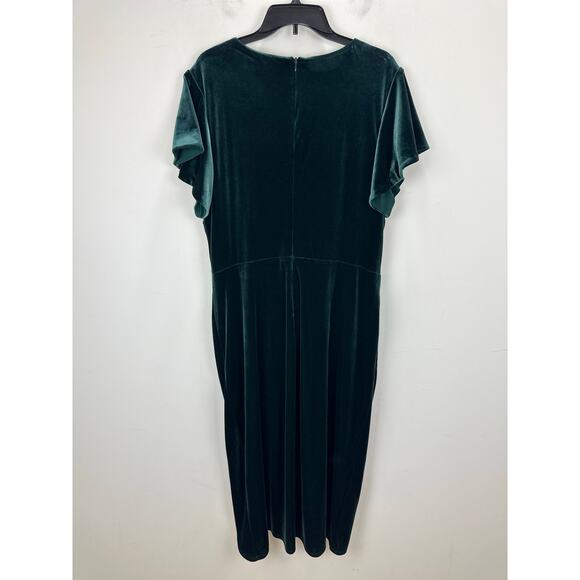 Lauren Ralph Lauren Velvet Flutter Sleeve Cocktail Midi Dress Green US 16 NWT - Picture 10 of 14